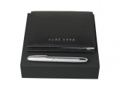 Подарочный набор: блокнот А6, ручка-роллер (черный, серебристый)