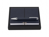 Подарочный набор: блокнот А6, ручка шариковая (серебристый, темно-синий)