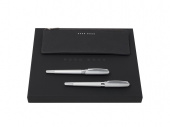 Подарочный набор: пенал, ручка перьевая, ручка-роллер (черный, серебристый)