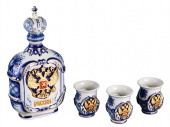Набор Россия: штоф для водки с тремя стопками (синий, белый)