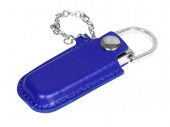 USB-флешка на 64 Гб в массивном корпусе с кожаным чехлом (синий, серебристый)