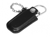 USB-флешка на 64 Гб в массивном корпусе с кожаным чехлом (черный, серебристый)