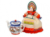 Набор "Зимняя сказка": кукла на чайник, чайник заварной с росписью