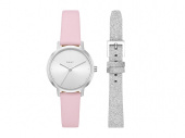 Подарочный набор: часы наручные женские, браслет (розовый, серебристый)