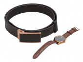Подарочный набор: часы наручные мужские, ремень (коричневый, золотистый)