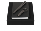 Подарочный набор: брелок, блокнот А6, ручка-роллер (черный, графит)