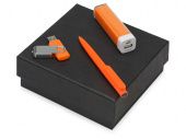 Подарочный набор On-the-go с флешкой, ручкой и зарядным устройством (оранжевый)