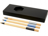 Подарочный набор Kerf с тремя бамбуковыми ручками (черный, синий, серебристый, натуральный)