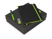 Подарочный набор Q-edge с флешкой, ручкой-подставкой и блокнотом А5 (черный, зеленый)