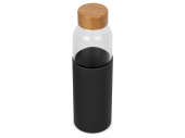 Стеклянная бутылка для воды в силиконовом чехле Refine (черный, прозрачный)
