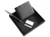 Подарочный набор: портмоне, зажим для денег, ручка шариковая (черный, серебристый)