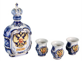 Набор Россия: штоф для водки с тремя стопками (белый, синий)