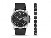 Подарочный набор: часы наручные мужские, браслет (черный, серебристый)