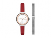 Часы наручные со сменным браслетом, женские (красный, серебристый)