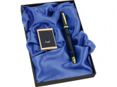 Набор Акра: ручка-зажигалка, пепельница (черный, золотистый)