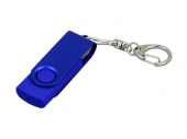 USB-флешка промо на 16 Гб с поворотным механизмом и однотонным металлическим клипом (синий, синий)