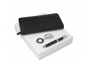 Подарочный набор Embrun: брелок, дорожный кошелек, ручка шариковая (черный, серебристый)