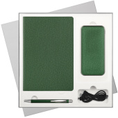 Подарочный набор Portobello/Tweed зеленый (Ежедневник недат А5, Ручка, Power Bank)