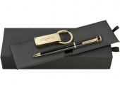 Подарочный набор: ручка шариковая, USB-флешка на 4 Гб (черный, золотистый)
