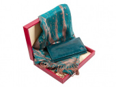 Подарочный набор с оригинальным кожаным кошельком цвета морской волны и элегантным шарфом