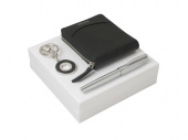 Подарочный набор Embrun: брелок, кошелек, ручка роллер (черный, серебристый)