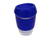 Стеклянный стакан с силиконовой крышкой и манжетой Monday (прозрачный, синий)