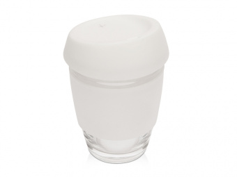 Стеклянный стакан с силиконовой крышкой и манжетой Monday (прозрачный, белый)