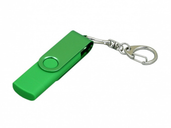 USB-флешка на 16 Гб с поворотным механизмом и дополнительным разъемом Micro USB (зеленый, зеленый)