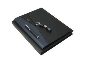Подарочный набор Lapo: папка А4, USB-флешка на 16 Гб, ручка роллер (черный, серебристый, темно-синий)