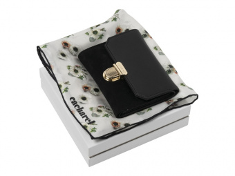 Подарочный набор: мини-кошелек, шелковый платок (черный, белый)