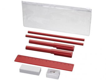 Набор Mindy: ручки шариковые, карандаши, линейка, точилка, ластик (красный)