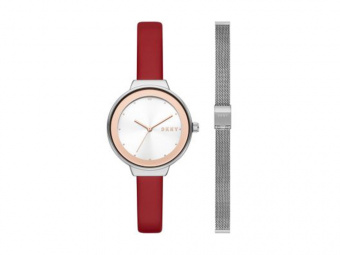 Часы наручные со сменным браслетом, женские (красный, серебристый)