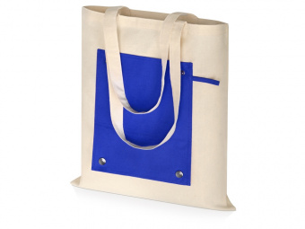 Складная хлопковая сумка для шопинга Gross с карманом, 180 г/м2 (синий, натуральный)